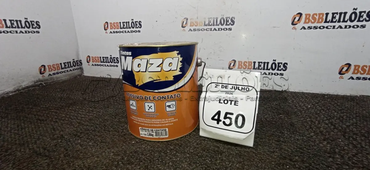LOTE 450 - 01 LATA DE ADESIVO DE CONTATO 2,80KG MARCA MAZA. (NO ESTADO) ATENÇÃO! FAZER A VISITAÇÃO ANTES DE ARREMATAR, NÃO SABEMOS SE FUNCIONA, LEILÃO NÃO TEM GARANTIA E NEM DEVOLUÇÃO, SUJEITO A POSSÍVEIS AVARIAS VISÍVEIS/OCULTAS E/OU AUSÊNCIA DE COMPONENTES.
