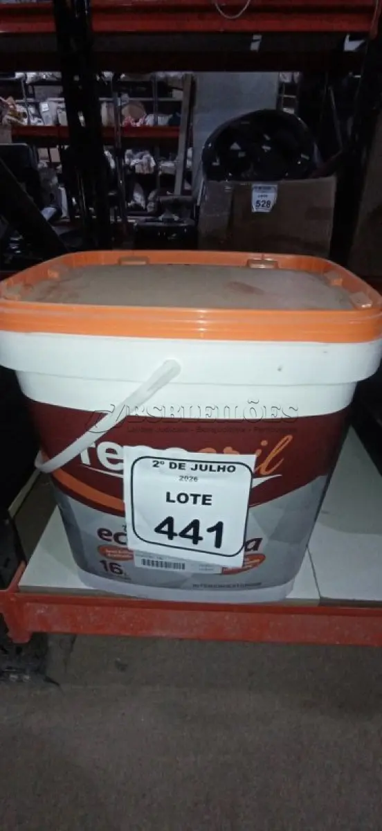 LOTE 441 - 01 BALDE DE TINTA ECONÔMICA 16L NA COR BRANCO NEVE MARCA RENOCRIL. (NO ESTADO) ATENÇÃO! FAZER A VISITAÇÃO ANTES DE ARREMATAR, NÃO SABEMOS SE FUNCIONA, LEILÃO NÃO TEM GARANTIA E NEM DEVOLUÇÃO, SUJEITO A POSSÍVEIS AVARIAS VISÍVEIS/OCULTAS E/OU AUSÊNCIA DE COMPONENTES.