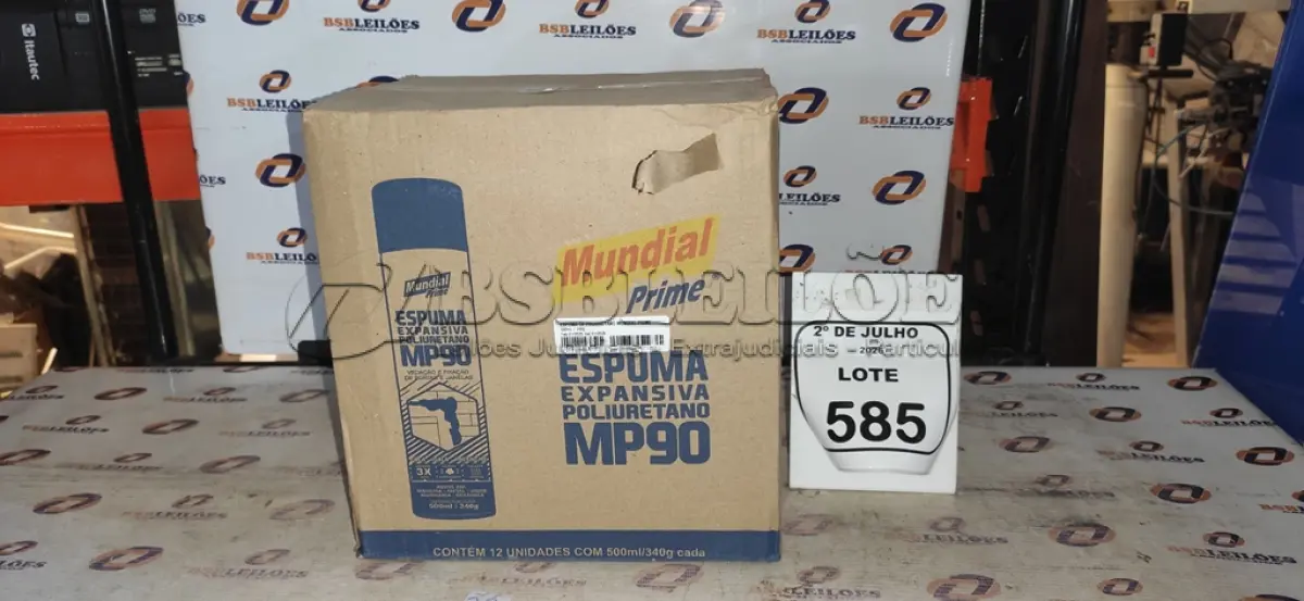 LOTE 585 - 12 LATAS DE ESPUMA EXPANSIVA DE POLIURETANO MP90 DE 500ML CADA MARCA MUNDIAL PRIME. (NO ESTADO) ATENÇÃO! FAZER A VISITAÇÃO ANTES DE ARREMATAR, NÃO SABEMOS SE FUNCIONA, LEILÃO NÃO TEM GARANTIA E NEM DEVOLUÇÃO, SUJEITO A POSSÍVEIS AVARIAS VISÍVEIS/OCULTAS E/OU AUSÊNCIA DE COMPONENTES.