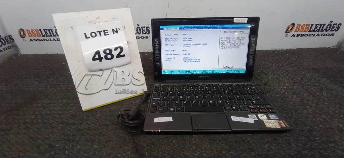 LOTE 482 -  01 NETEBOOK LENOVO SEM FONTE. (NO ESTADO) ATENÇÃO! FAZER A VISITAÇÃO ANTES DE ARREMATAR, NÃO SABEMOS SE FUNCIONA, LEILÃO NÃO TEM GARANTIA E NEM DEVOLUÇÃO, SUJEITO A POSSÍVEIS AVARIAS VISÍVEIS/OCULTAS E/OU AUSÊNCIA DE COMPONENTES.