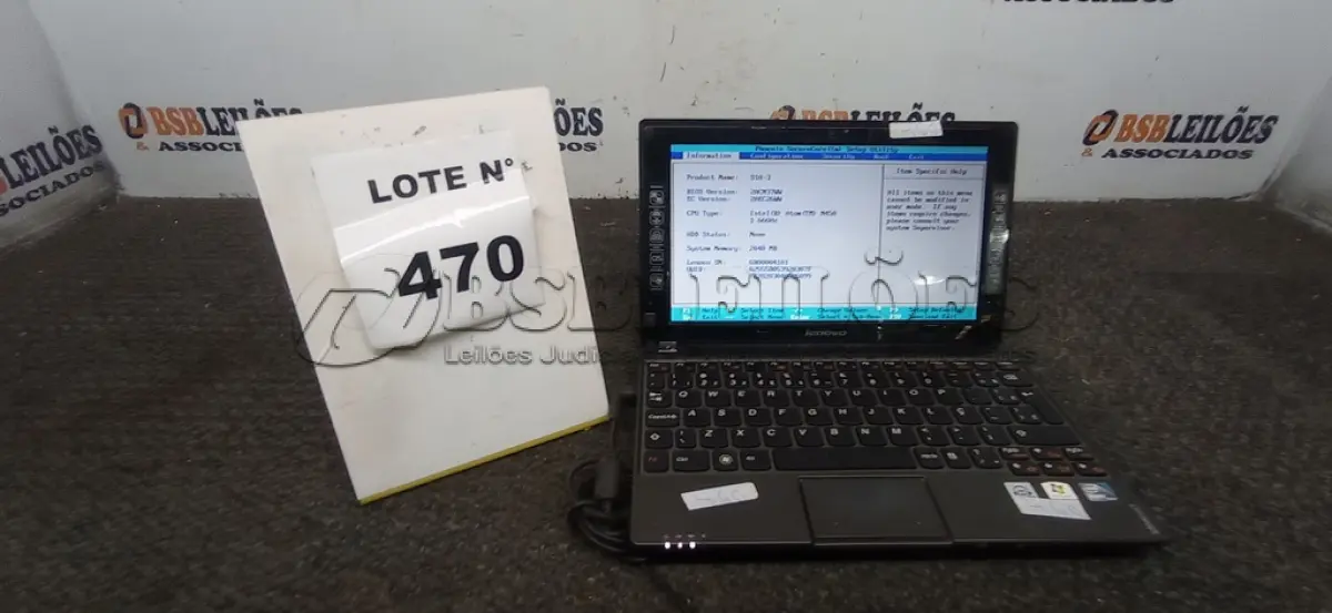 LOTE 470 -  01 NETEBOOK LENOVO SEM FONTE. (NO ESTADO) ATENÇÃO! FAZER A VISITAÇÃO ANTES DE ARREMATAR, NÃO SABEMOS SE FUNCIONA, LEILÃO NÃO TEM GARANTIA E NEM DEVOLUÇÃO, SUJEITO A POSSÍVEIS AVARIAS VISÍVEIS/OCULTAS E/OU AUSÊNCIA DE COMPONENTES.