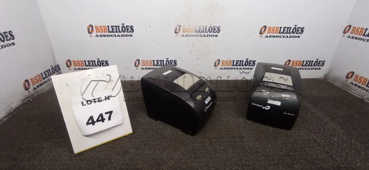 LOTE 447 -  02 IMPRESSORAS TÊRMICAS BEMATECH.  (NO ESTADO) ATENÇÃO! FAZER A VISITAÇÃO ANTES DE ARREMATAR, NÃO SABEMOS SE FUNCIONA, LEILÃO NÃO TEM GARANTIA E NEM DEVOLUÇÃO, SUJEITO A POSSÍVEIS AVARIAS VISÍVEIS/OCULTAS E/OU AUSÊNCIA DE COMPONENTES.