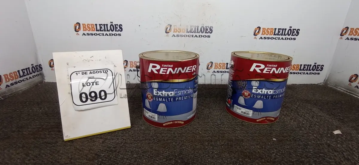 LOTE 090 - 02 LATAS DE ESMALTE SINTÉTICO BASE INTENSA ALTO BRILHO DE 3,2L MARCA RENNER. (NO ESTADO) ATENÇÃO! FAZER A VISITAÇÃO ANTES DE ARREMATAR, NÃO SABEMOS SE FUNCIONA, LEILÃO NÃO TEM GARANTIA E NEM DEVOLUÇÃO, SUJEITO A POSSÍVEIS AVARIAS VISÍVEIS/OCULTAS E/OU AUSÊNCIA DE COMPONENTES.