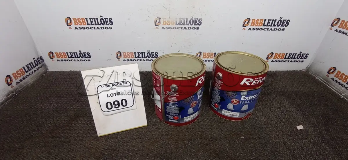 LOTE 090 - 02 LATAS DE ESMALTE SINTÉTICO BASE INTENSA ALTO BRILHO DE 3,2L MARCA RENNER. (NO ESTADO) ATENÇÃO! FAZER A VISITAÇÃO ANTES DE ARREMATAR, NÃO SABEMOS SE FUNCIONA, LEILÃO NÃO TEM GARANTIA E NEM DEVOLUÇÃO, SUJEITO A POSSÍVEIS AVARIAS VISÍVEIS/OCULTAS E/OU AUSÊNCIA DE COMPONENTES.