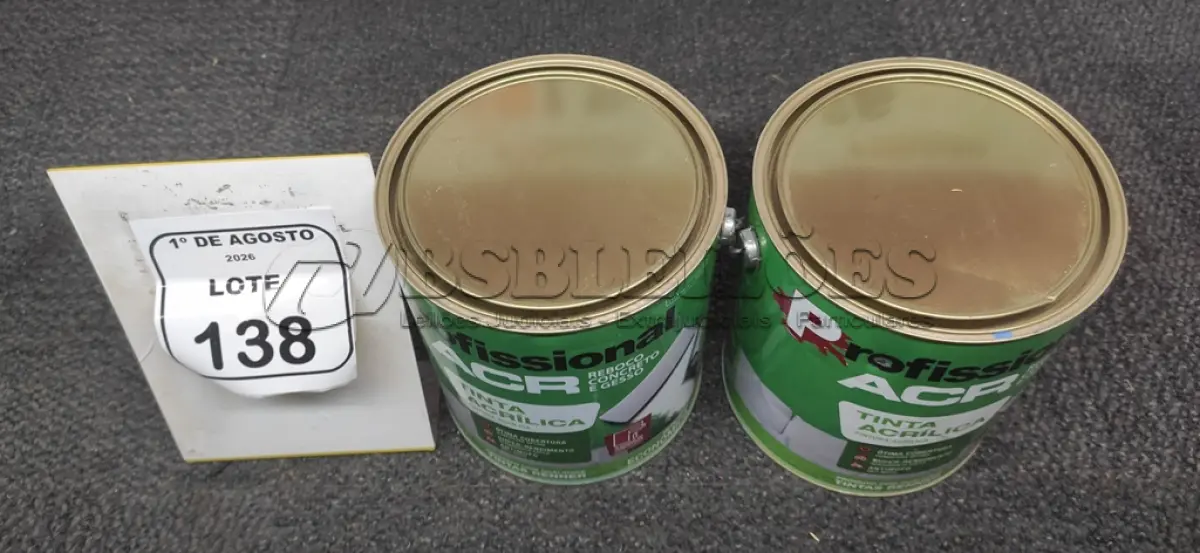 LOTE 138 - 02 LATAS DE TINTA ACRÍLICA DE 3,6L NA COR LUAR DO SERTÃO FOSCO MARCA PROFISSIONAL ACR. (NO ESTADO) ATENÇÃO! FAZER A VISITAÇÃO ANTES DE ARREMATAR, NÃO SABEMOS SE FUNCIONA, LEILÃO NÃO TEM GARANTIA E NEM DEVOLUÇÃO, SUJEITO A POSSÍVEIS AVARIAS VISÍVEIS/OCULTAS E/OU AUSÊNCIA DE COMPONENTES.