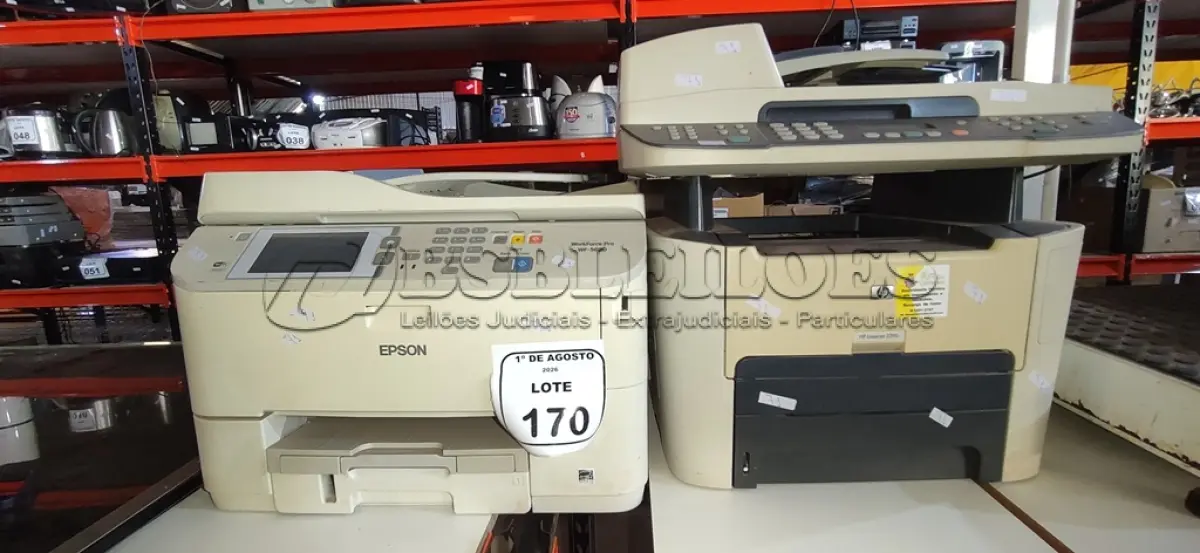 LOTE 170 - 01 IMPRESSORA MODELO WF-5690 MARCA EPSON 01 IMPRESSORA MODELO LASERJET 3390 MARCA HP. (NO ESTADO) ATENÇÃO! FAZER A VISITAÇÃO ANTES DE ARREMATAR, NÃO SABEMOS SE FUNCIONA, LEILÃO NÃO TEM GARANTIA E NEM DEVOLUÇÃO, SUJEITO A POSSÍVEIS AVARIAS VISÍVEIS/OCULTAS E/OU AUSÊNCIA DE COMPONENTES.