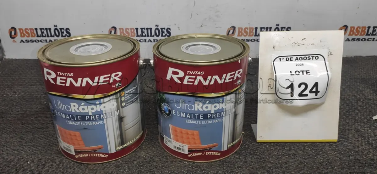 LOTE 124 - 02 LATAS DE ESMALTE SINTÉTICO BASE MÉDIA ALTO BRILHO DE 3,2L MARCA RENNER. (NO ESTADO) ATENÇÃO! FAZER A VISITAÇÃO ANTES DE ARREMATAR, NÃO SABEMOS SE FUNCIONA, LEILÃO NÃO TEM GARANTIA E NEM DEVOLUÇÃO, SUJEITO A POSSÍVEIS AVARIAS VISÍVEIS/OCULTAS E/OU AUSÊNCIA DE COMPONENTES.