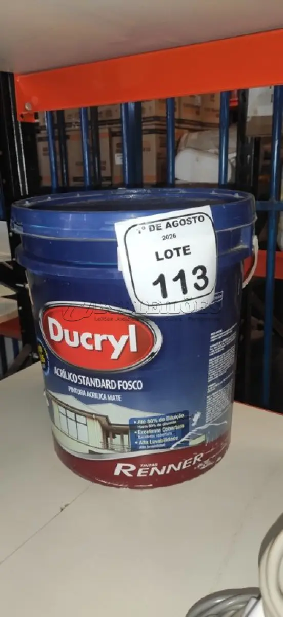 LOTE 113 - 01 BALDE DE TINTA ACRÍLICA NA COR MELÃO ROSA FOSCO DE 18L MARCA DUCRYL. (NO ESTADO) ATENÇÃO! FAZER A VISITAÇÃO ANTES DE ARREMATAR, NÃO SABEMOS SE FUNCIONA, LEILÃO NÃO TEM GARANTIA E NEM DEVOLUÇÃO, SUJEITO A POSSÍVEIS AVARIAS VISÍVEIS/OCULTAS E/OU AUSÊNCIA DE COMPONENTES.