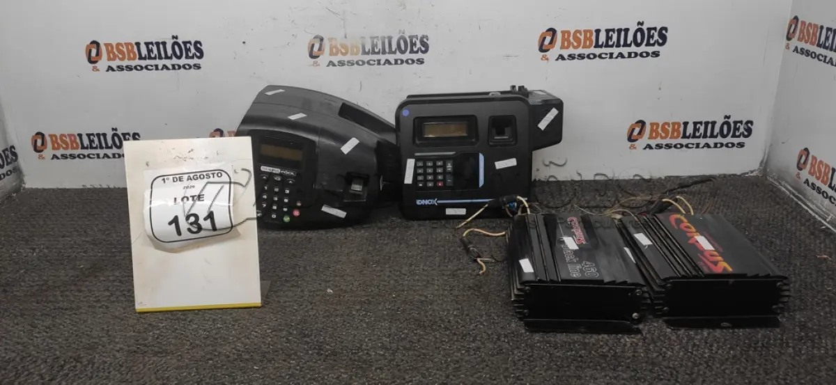 LOTE 131 - 02 RELÓGIOS DE PONTO E 02 MÓDULOS DE SOM MARCA CORZUS. (NO ESTADO) ATENÇÃO! FAZER A VISITAÇÃO ANTES DE ARREMATAR, NÃO SABEMOS SE FUNCIONA, LEILÃO NÃO TEM GARANTIA E NEM DEVOLUÇÃO, SUJEITO A POSSÍVEIS AVARIAS VISÍVEIS/OCULTAS E/OU AUSÊNCIA DE COMPONENTES.