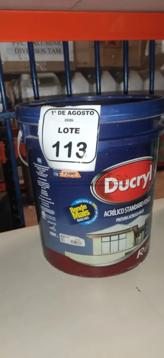 LOTE 113 - 01 BALDE DE TINTA ACRÍLICA NA COR MELÃO ROSA FOSCO DE 18L MARCA DUCRYL. (NO ESTADO) ATENÇÃO! FAZER A VISITAÇÃO ANTES DE ARREMATAR, NÃO SABEMOS SE FUNCIONA, LEILÃO NÃO TEM GARANTIA E NEM DEVOLUÇÃO, SUJEITO A POSSÍVEIS AVARIAS VISÍVEIS/OCULTAS E/OU AUSÊNCIA DE COMPONENTES.