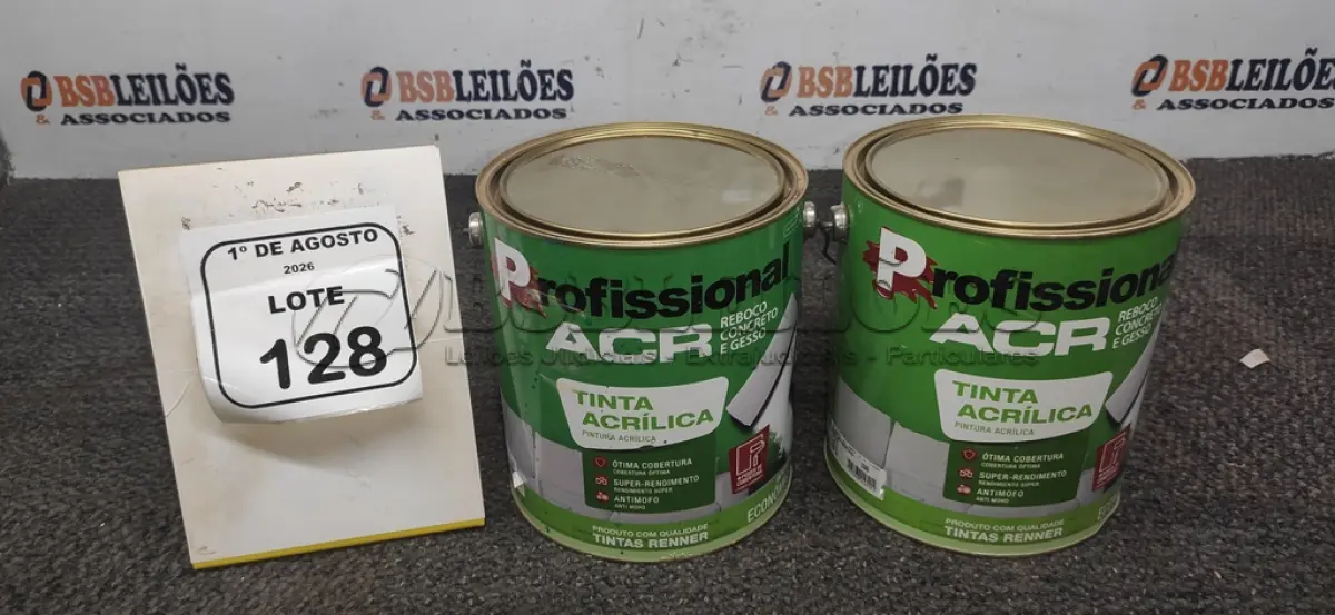 LOTE 128 - 01 LATA DE TINTA ACRÍLICA DE 3,6L NA COR LUAR DO SERTÃO FOSCO MARCA PROFISSIONAL ACR. (NO ESTADO) ATENÇÃO! FAZER A VISITAÇÃO ANTES DE ARREMATAR, NÃO SABEMOS SE FUNCIONA, LEILÃO NÃO TEM GARANTIA E NEM DEVOLUÇÃO, SUJEITO A POSSÍVEIS AVARIAS VISÍVEIS/OCULTAS E/OU AUSÊNCIA DE COMPONENTES.