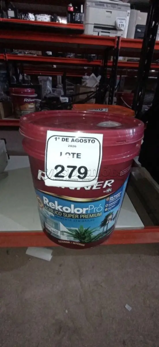 LOTE 279 - 01 BALDE DE TINTA DE ACRÍLICA SUPER PREMIUM 16L NA COR BASE INTENSA SEMI BRILHO MARCA RENNER.  (NO ESTADO) ATENÇÃO! FAZER A VISITAÇÃO ANTES DE ARREMATAR, NÃO SABEMOS SE FUNCIONA, LEILÃO NÃO TEM GARANTIA E NEM DEVOLUÇÃO, SUJEITO A POSSÍVEIS AVARIAS VISÍVEIS/OCULTAS E/OU AUSÊNCIA DE COMPONENTES.