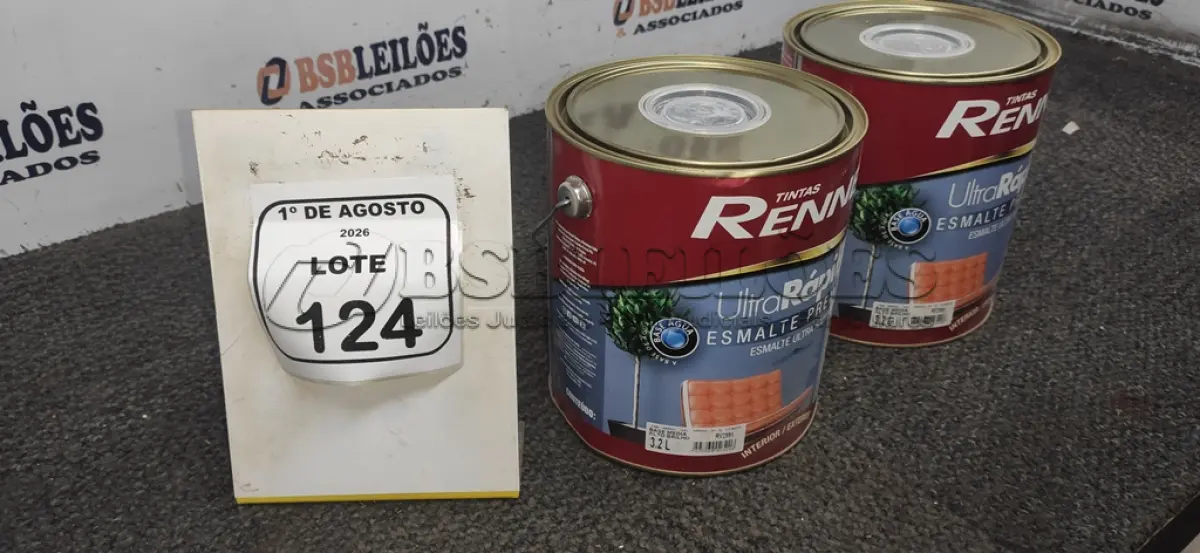 LOTE 124 - 02 LATAS DE ESMALTE SINTÉTICO BASE MÉDIA ALTO BRILHO DE 3,2L MARCA RENNER. (NO ESTADO) ATENÇÃO! FAZER A VISITAÇÃO ANTES DE ARREMATAR, NÃO SABEMOS SE FUNCIONA, LEILÃO NÃO TEM GARANTIA E NEM DEVOLUÇÃO, SUJEITO A POSSÍVEIS AVARIAS VISÍVEIS/OCULTAS E/OU AUSÊNCIA DE COMPONENTES.