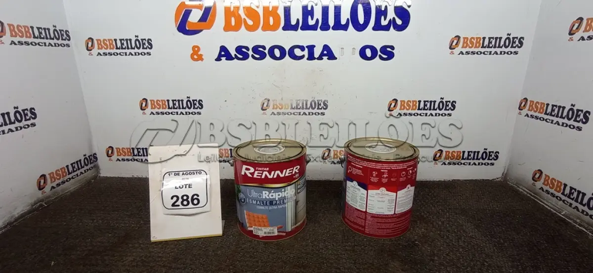 LOTE 286 - 02 LATAS DE ESMALTE SINTÉTICO BASE INTENSA ALTO BRILHO DE 3,2L MARCA RENNER. (NO ESTADO) ATENÇÃO! FAZER A VISITAÇÃO ANTES DE ARREMATAR, NÃO SABEMOS SE FUNCIONA, LEILÃO NÃO TEM GARANTIA E NEM DEVOLUÇÃO, SUJEITO A POSSÍVEIS AVARIAS VISÍVEIS/OCULTAS E/OU AUSÊNCIA DE COMPONENTES.