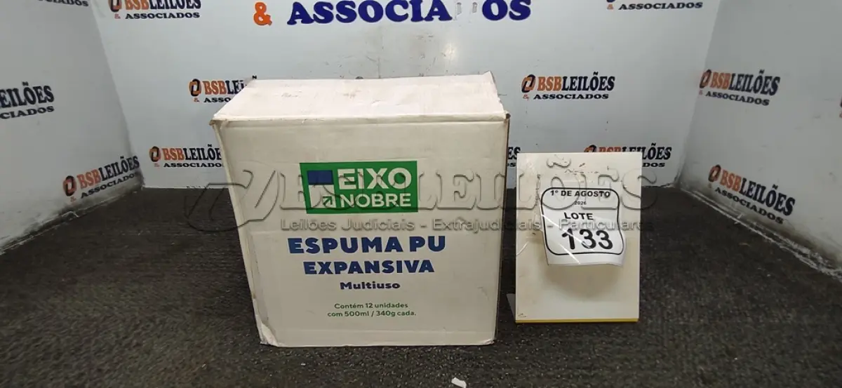 LOTE 133 - 01 CAIXA COM 12 ESPUMAS PU EXPANSIVA DE 500ML CADA MARCA EIXO NOBRE. (NO ESTADO) ATENÇÃO! FAZER A VISITAÇÃO ANTES DE ARREMATAR, NÃO SABEMOS SE FUNCIONA, LEILÃO NÃO TEM GARANTIA E NEM DEVOLUÇÃO, SUJEITO A POSSÍVEIS AVARIAS VISÍVEIS/OCULTAS E/OU AUSÊNCIA DE COMPONENTES.