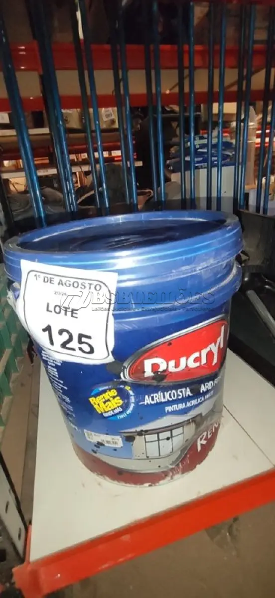 LOTE 125 - 01 BALDE DE TINTA ACRÍLICA NA COR CÉU VERÃO FOSCO DE 18L MARCA DUCRYL. (NO ESTADO) ATENÇÃO! FAZER A VISITAÇÃO ANTES DE ARREMATAR, NÃO SABEMOS SE FUNCIONA, LEILÃO NÃO TEM GARANTIA E NEM DEVOLUÇÃO, SUJEITO A POSSÍVEIS AVARIAS VISÍVEIS/OCULTAS E/OU AUSÊNCIA DE COMPONENTES.