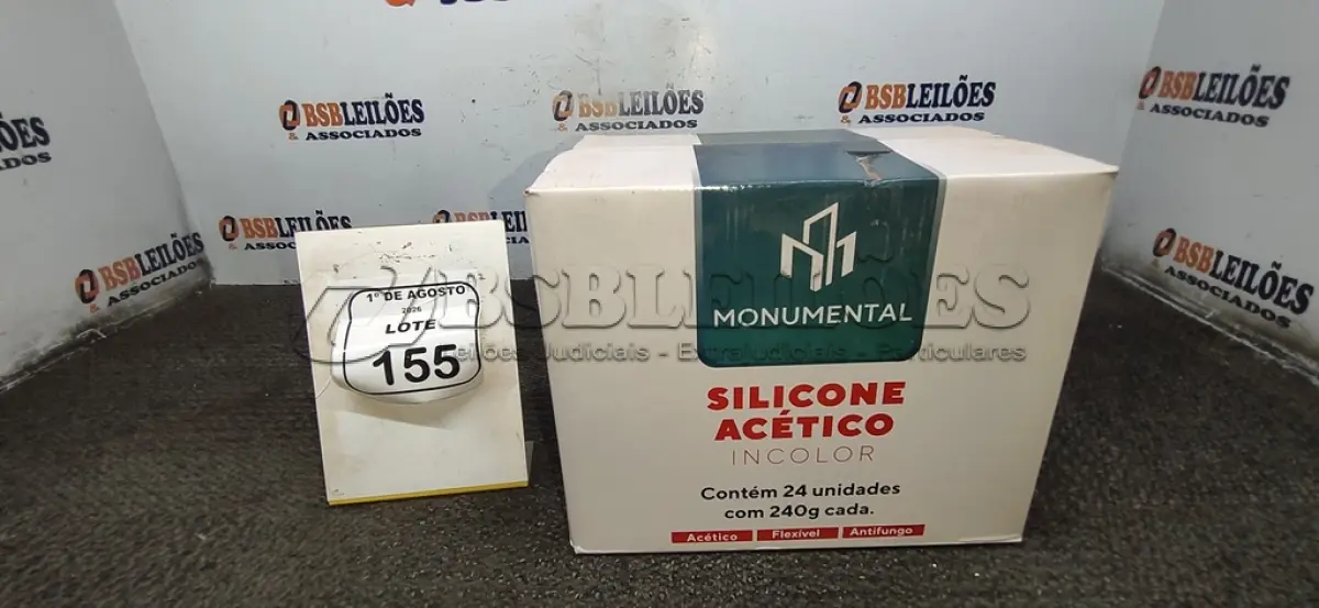 LOTE 155 - 01 CAIXA COM 24 SILICONES ACÉTICO INCOLOR DE 240G CADA MARCA MONUMENTAL. (NO ESTADO) ATENÇÃO! FAZER A VISITAÇÃO ANTES DE ARREMATAR, NÃO SABEMOS SE FUNCIONA, LEILÃO NÃO TEM GARANTIA E NEM DEVOLUÇÃO, SUJEITO A POSSÍVEIS AVARIAS VISÍVEIS/OCULTAS E/OU AUSÊNCIA DE COMPONENTES.