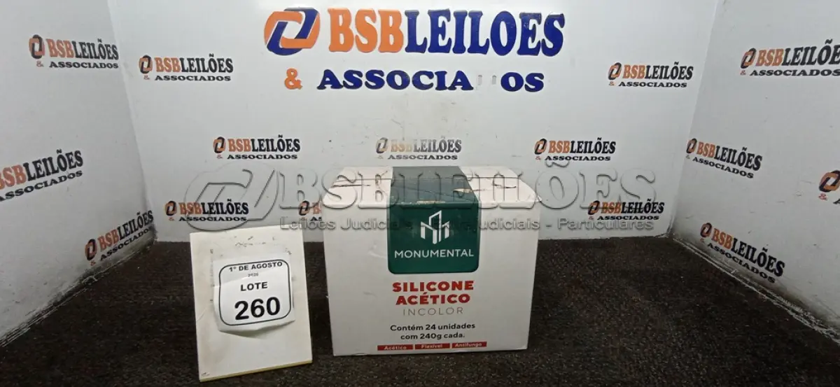 LOTE 260 - 01 CAIXA COM 24 SILICONES ACÉTICO INCOLOR DE 240G CADA MARCA MONUMENTAL. (NO ESTADO) ATENÇÃO! FAZER A VISITAÇÃO ANTES DE ARREMATAR, NÃO SABEMOS SE FUNCIONA, LEILÃO NÃO TEM GARANTIA E NEM DEVOLUÇÃO, SUJEITO A POSSÍVEIS AVARIAS VISÍVEIS/OCULTAS E/OU AUSÊNCIA DE COMPONENTES.