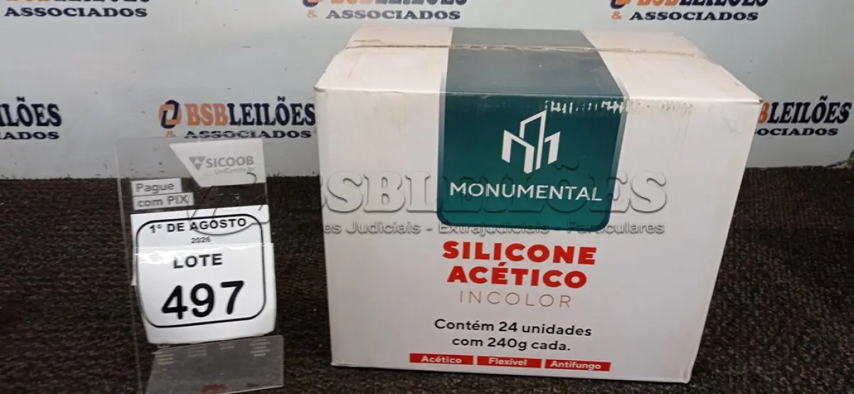 LOTE 497 - 01 CAIXA COM 24 SILICONE ACÉTICO INCOLOR DE 240G CADA MARCA MONUMENTAL. (NO ESTADO) ATENÇÃO! FAZER A VISITAÇÃO ANTES DE ARREMATAR, NÃO SABEMOS SE FUNCIONA, LEILÃO NÃO TEM GARANTIA E NEM DEVOLUÇÃO, SUJEITO A POSSÍVEIS AVARIAS VISÍVEIS/OCULTAS E/OU AUSÊNCIA DE COMPONENTES.