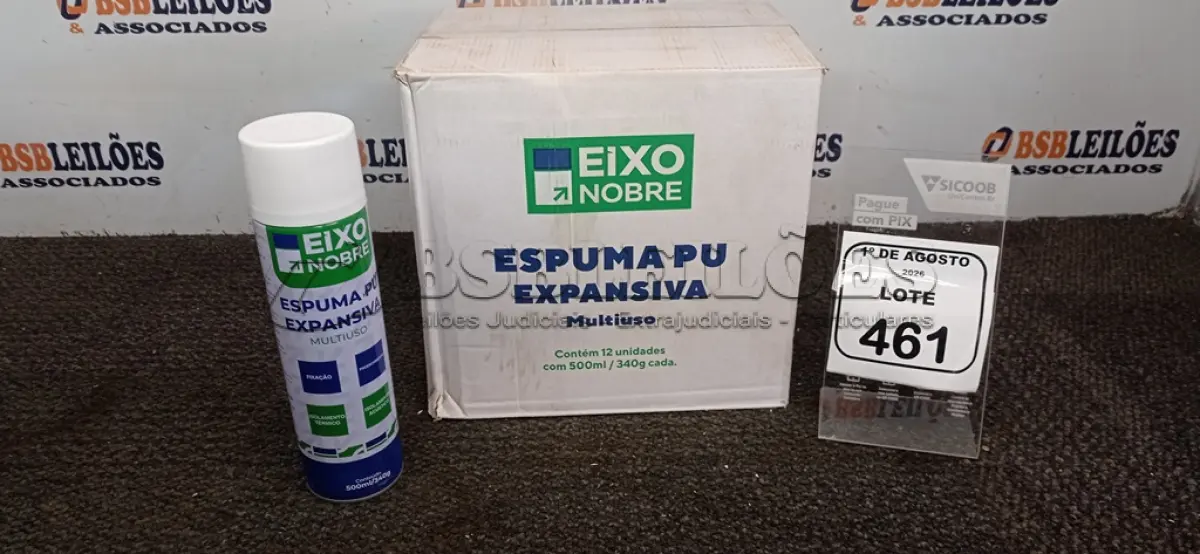 LOTE 461 - 01 CAIXA COM 12 ESPUMAS PU EXPANSIVA DE 500ML CADA MARCA EIXO NOBRE. (NO ESTADO) ATENÇÃO! FAZER A VISITAÇÃO ANTES DE ARREMATAR, NÃO SABEMOS SE FUNCIONA, LEILÃO NÃO TEM GARANTIA E NEM DEVOLUÇÃO, SUJEITO A POSSÍVEIS AVARIAS VISÍVEIS/OCULTAS E/OU AUSÊNCIA DE COMPONENTES.