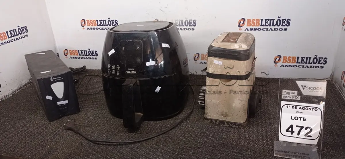 LOTE 472 - 01 ESTABILIZADOR, 01 MOTOR DE PORTÃO ELÉTRICO E 01 AIR FRYER. (NO ESTADO) ATENÇÃO! FAZER A VISITAÇÃO ANTES DE ARREMATAR, NÃO SABEMOS SE FUNCIONA, LEILÃO NÃO TEM GARANTIA E NEM DEVOLUÇÃO, SUJEITO A POSSÍVEIS AVARIAS VISÍVEIS/OCULTAS E/OU AUSÊNCIA DE COMPONENTES.