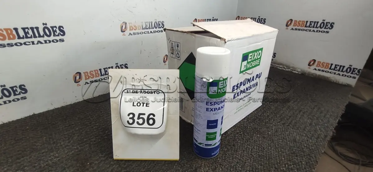 LOTE 356 - 01 CAIXA COM 12 ESPUMAS PU EXPANSIVA DE 500ML CADA MARCA EIXO NOBRE. (NO ESTADO) ATENÇÃO! FAZER A VISITAÇÃO ANTES DE ARREMATAR, NÃO SABEMOS SE FUNCIONA, LEILÃO NÃO TEM GARANTIA E NEM DEVOLUÇÃO, SUJEITO A POSSÍVEIS AVARIAS VISÍVEIS/OCULTAS E/OU AUSÊNCIA DE COMPONENTES.