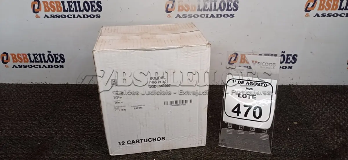 LOTE 470 - 01 CAIXA COM 12 PU 40 ADESIVO/SELANTES DE 230ML MARCA PRO. (NO ESTADO) ATENÇÃO! FAZER A VISITAÇÃO ANTES DE ARREMATAR, NÃO SABEMOS SE FUNCIONA, LEILÃO NÃO TEM GARANTIA E NEM DEVOLUÇÃO, SUJEITO A POSSÍVEIS AVARIAS VISÍVEIS/OCULTAS E/OU AUSÊNCIA DE COMPONENTES.