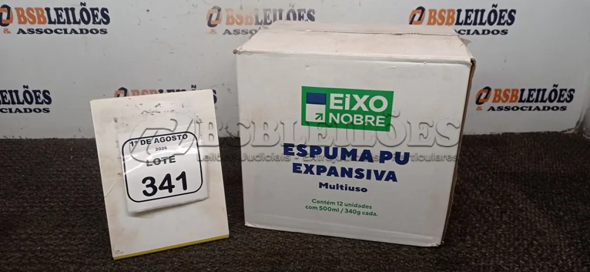 LOTE 341 - 01 CAIXA COM 12 ESPUMAS PU EXPANSIVA DE 500ML CADA MARCA EIXO NOBRE. (NO ESTADO) ATENÇÃO! FAZER A VISITAÇÃO ANTES DE ARREMATAR, NÃO SABEMOS SE FUNCIONA, LEILÃO NÃO TEM GARANTIA E NEM DEVOLUÇÃO, SUJEITO A POSSÍVEIS AVARIAS VISÍVEIS/OCULTAS E/OU AUSÊNCIA DE COMPONENTES.