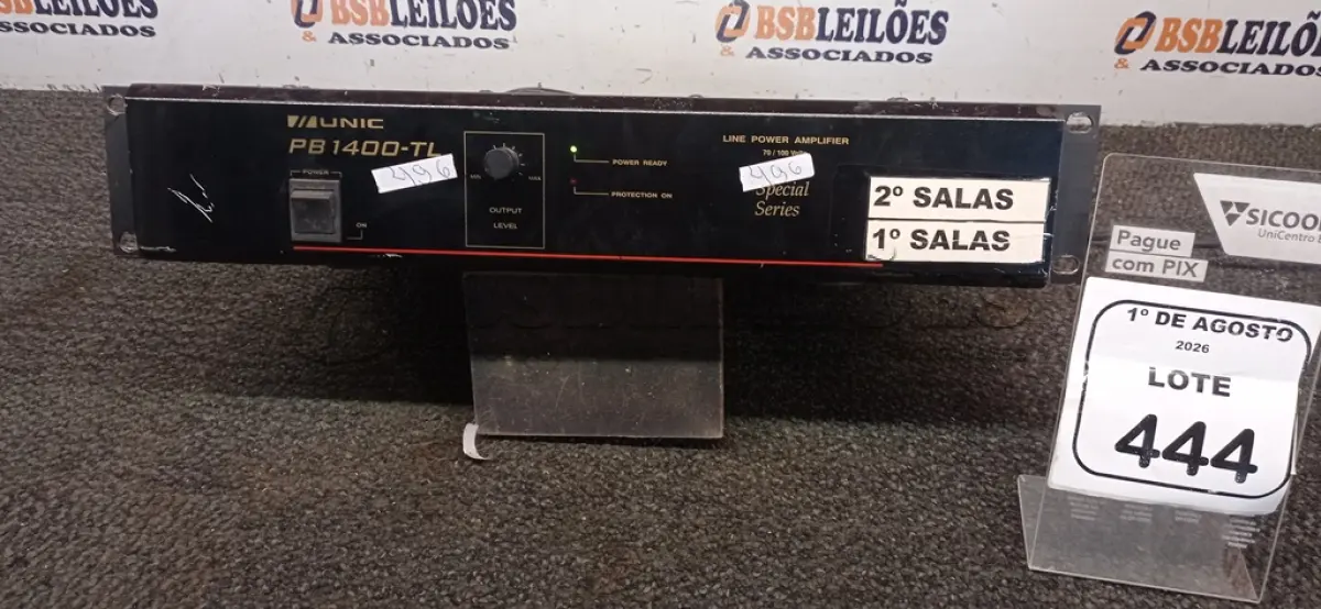 LOTE 444 - 01 AMPLIFICADOR DE LINHA MODELO PC 1400-TL MARCA UNIC. (NO ESTADO) ATENÇÃO! FAZER A VISITAÇÃO ANTES DE ARREMATAR, NÃO SABEMOS SE FUNCIONA, LEILÃO NÃO TEM GARANTIA E NEM DEVOLUÇÃO, SUJEITO A POSSÍVEIS AVARIAS VISÍVEIS/OCULTAS E/OU AUSÊNCIA DE COMPONENTES.