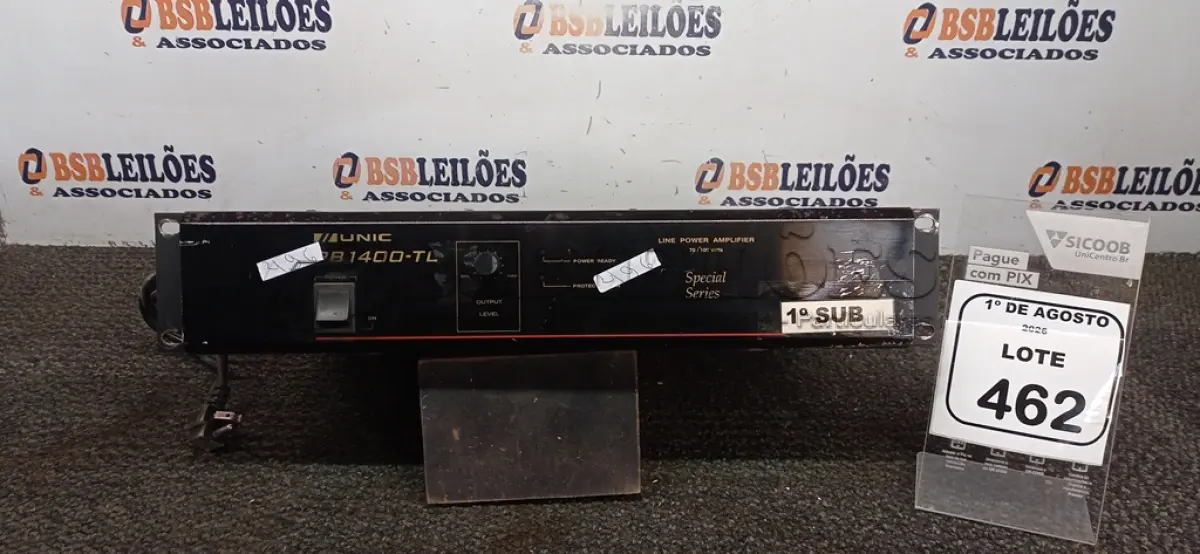 LOTE 462 - 01 AMPLIFICADOR DE LINHA MODELO PC 1400-TL MARCA UNIC. (NO ESTADO) ATENÇÃO! FAZER A VISITAÇÃO ANTES DE ARREMATAR, NÃO SABEMOS SE FUNCIONA, LEILÃO NÃO TEM GARANTIA E NEM DEVOLUÇÃO, SUJEITO A POSSÍVEIS AVARIAS VISÍVEIS/OCULTAS E/OU AUSÊNCIA DE COMPONENTES.