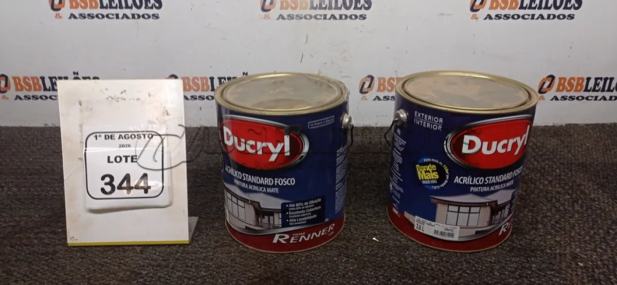 LOTE 344 - 01 BALDE DE TINTA ACRÍLICA NA COR CÉU VERÃO FOSCO DE 18L MARCA DUCRYL. (NO ESTADO) ATENÇÃO! FAZER A VISITAÇÃO ANTES DE ARREMATAR, NÃO SABEMOS SE FUNCIONA, LEILÃO NÃO TEM GARANTIA E NEM DEVOLUÇÃO, SUJEITO A POSSÍVEIS AVARIAS VISÍVEIS/OCULTAS E/OU AUSÊNCIA DE COMPONENTES.
