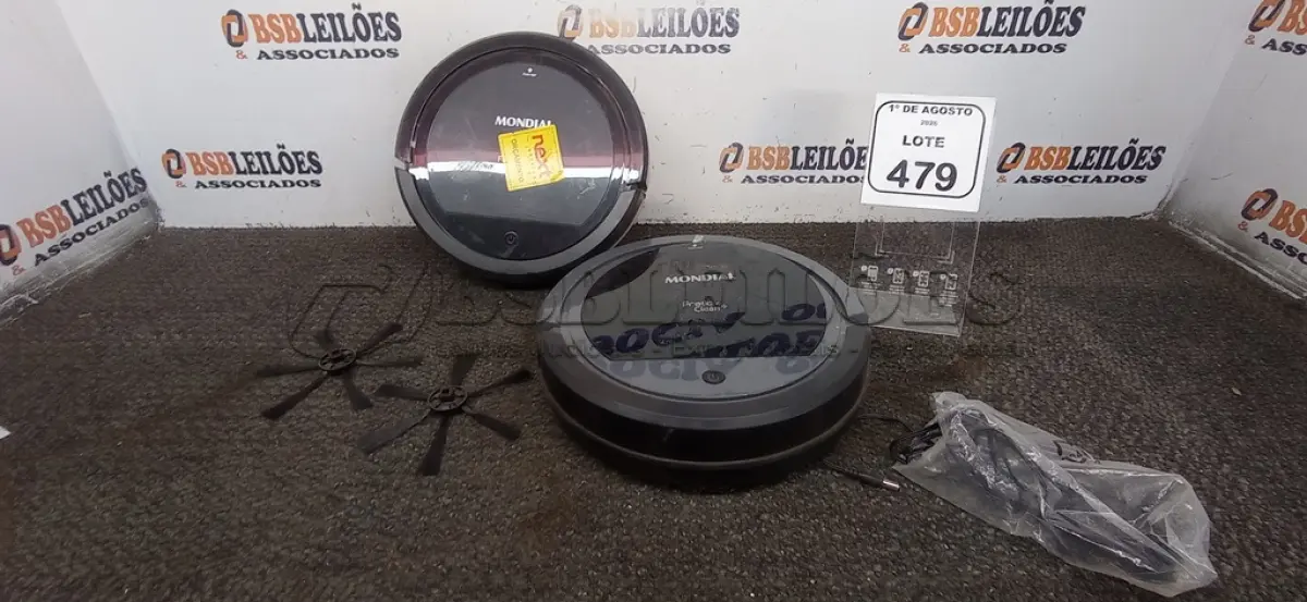 LOTE 479 - 02 ASPIRADORES ROBÔ MARCA MONDIAL. (NO ESTADO) ATENÇÃO! FAZER A VISITAÇÃO ANTES DE ARREMATAR, NÃO SABEMOS SE FUNCIONA, LEILÃO NÃO TEM GARANTIA E NEM DEVOLUÇÃO, SUJEITO A POSSÍVEIS AVARIAS VISÍVEIS/OCULTAS E/OU AUSÊNCIA DE COMPONENTES.