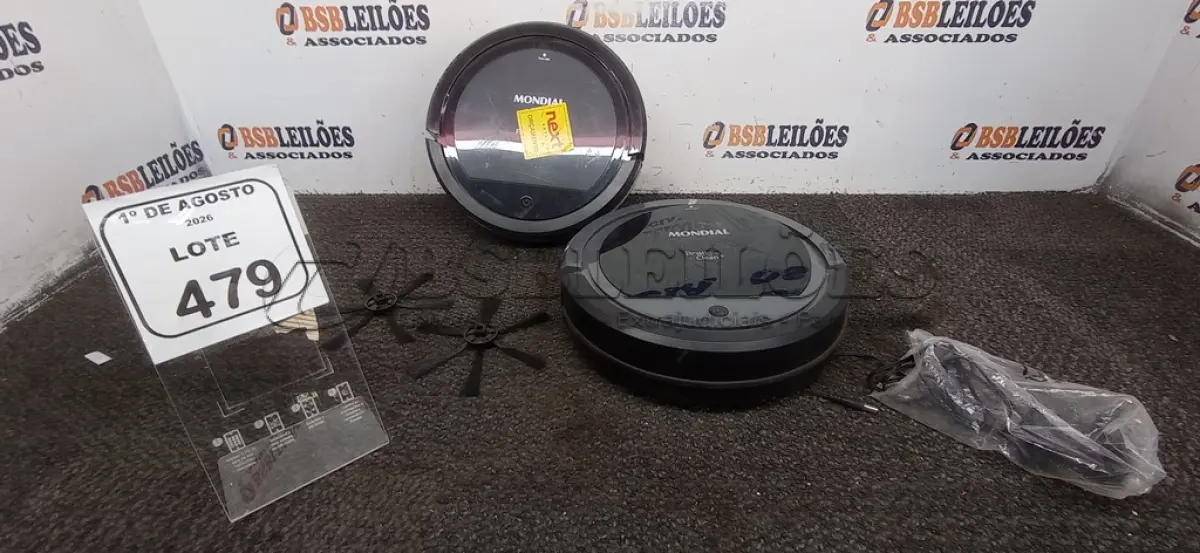 LOTE 479 - 02 ASPIRADORES ROBÔ MARCA MONDIAL. (NO ESTADO) ATENÇÃO! FAZER A VISITAÇÃO ANTES DE ARREMATAR, NÃO SABEMOS SE FUNCIONA, LEILÃO NÃO TEM GARANTIA E NEM DEVOLUÇÃO, SUJEITO A POSSÍVEIS AVARIAS VISÍVEIS/OCULTAS E/OU AUSÊNCIA DE COMPONENTES.