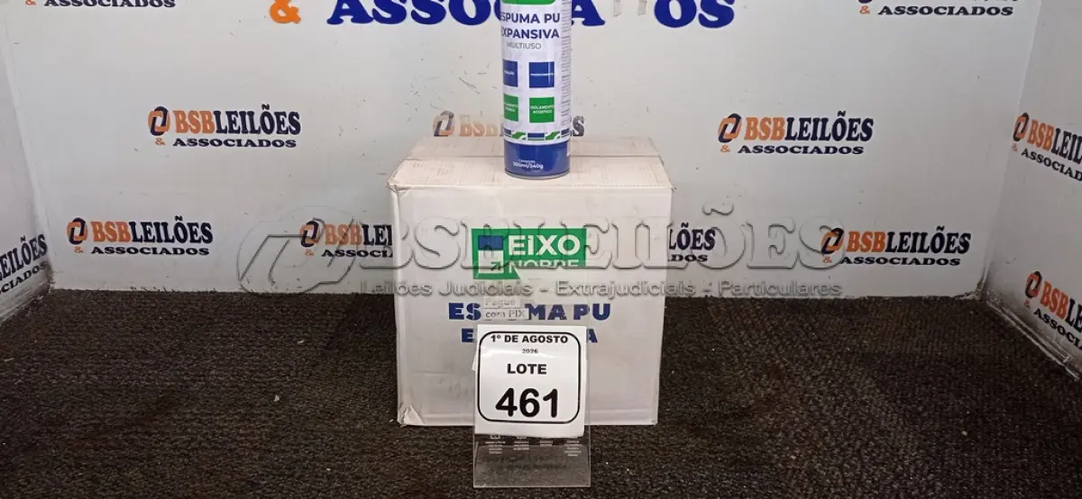LOTE 461 - 01 CAIXA COM 12 ESPUMAS PU EXPANSIVA DE 500ML CADA MARCA EIXO NOBRE. (NO ESTADO) ATENÇÃO! FAZER A VISITAÇÃO ANTES DE ARREMATAR, NÃO SABEMOS SE FUNCIONA, LEILÃO NÃO TEM GARANTIA E NEM DEVOLUÇÃO, SUJEITO A POSSÍVEIS AVARIAS VISÍVEIS/OCULTAS E/OU AUSÊNCIA DE COMPONENTES.