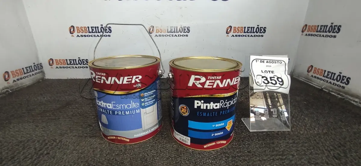 LOTE 359 - 02 ESMALTES SINTÉTICO INTERIOR/EXTERIOR NA COR BRANCO BASE PASTE BRILHANTE E BASE MÉDIA ALTO BRILHO DE 3,2L . (NO ESTADO) ATENÇÃO! FAZER A VISITAÇÃO ANTES DE ARREMATAR, NÃO SABEMOS SE FUNCIONA, LEILÃO NÃO TEM GARANTIA E NEM DEVOLUÇÃO, SUJEITO A POSSÍVEIS AVARIAS VISÍVEIS/OCULTAS E/OU AUSÊNCIA DE COMPONENTES.