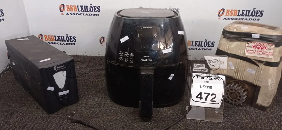 LOTE 472 - 01 ESTABILIZADOR, 01 MOTOR DE PORTÃO ELÉTRICO E 01 AIR FRYER. (NO ESTADO) ATENÇÃO! FAZER A VISITAÇÃO ANTES DE ARREMATAR, NÃO SABEMOS SE FUNCIONA, LEILÃO NÃO TEM GARANTIA E NEM DEVOLUÇÃO, SUJEITO A POSSÍVEIS AVARIAS VISÍVEIS/OCULTAS E/OU AUSÊNCIA DE COMPONENTES.