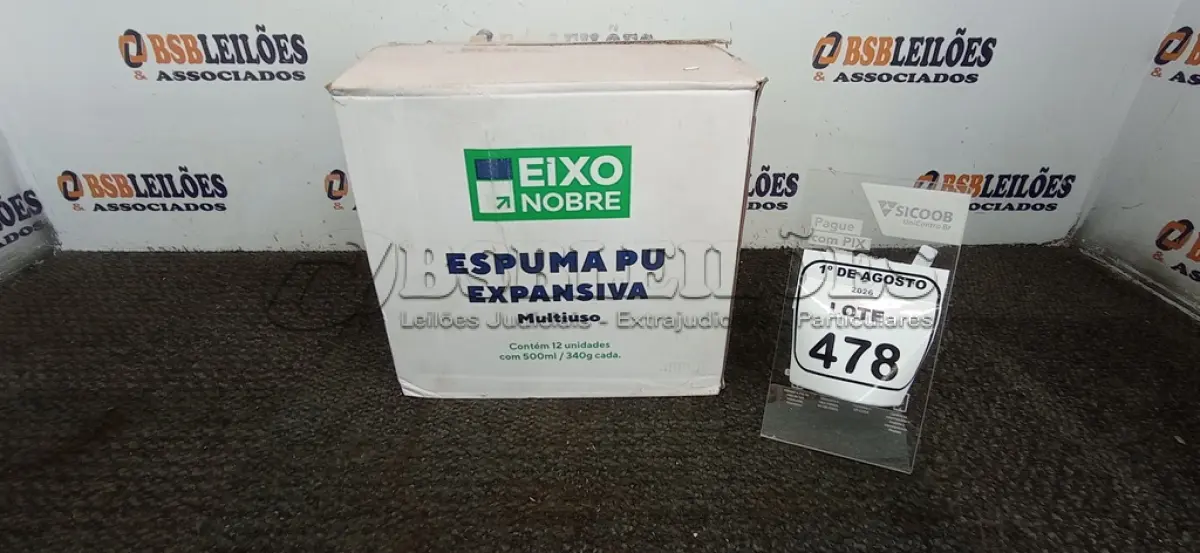 LOTE 478 - 01 CAIXA COM 12 ESPUMAS PU EXPANSIVA DE 500ML CADA MARCA EIXO NOBRE. (NO ESTADO) ATENÇÃO! FAZER A VISITAÇÃO ANTES DE ARREMATAR, NÃO SABEMOS SE FUNCIONA, LEILÃO NÃO TEM GARANTIA E NEM DEVOLUÇÃO, SUJEITO A POSSÍVEIS AVARIAS VISÍVEIS/OCULTAS E/OU AUSÊNCIA DE COMPONENTES.