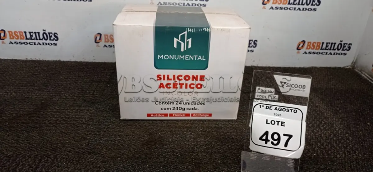 LOTE 497 - 01 CAIXA COM 24 SILICONE ACÉTICO INCOLOR DE 240G CADA MARCA MONUMENTAL. (NO ESTADO) ATENÇÃO! FAZER A VISITAÇÃO ANTES DE ARREMATAR, NÃO SABEMOS SE FUNCIONA, LEILÃO NÃO TEM GARANTIA E NEM DEVOLUÇÃO, SUJEITO A POSSÍVEIS AVARIAS VISÍVEIS/OCULTAS E/OU AUSÊNCIA DE COMPONENTES.