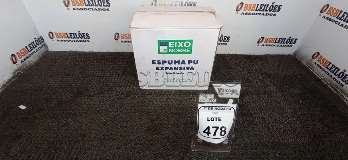 LOTE 478 - 01 CAIXA COM 12 ESPUMAS PU EXPANSIVA DE 500ML CADA MARCA EIXO NOBRE. (NO ESTADO) ATENÇÃO! FAZER A VISITAÇÃO ANTES DE ARREMATAR, NÃO SABEMOS SE FUNCIONA, LEILÃO NÃO TEM GARANTIA E NEM DEVOLUÇÃO, SUJEITO A POSSÍVEIS AVARIAS VISÍVEIS/OCULTAS E/OU AUSÊNCIA DE COMPONENTES.