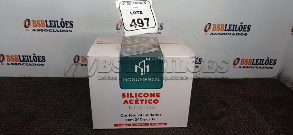 LOTE 497 - 01 CAIXA COM 24 SILICONE ACÉTICO INCOLOR DE 240G CADA MARCA MONUMENTAL. (NO ESTADO) ATENÇÃO! FAZER A VISITAÇÃO ANTES DE ARREMATAR, NÃO SABEMOS SE FUNCIONA, LEILÃO NÃO TEM GARANTIA E NEM DEVOLUÇÃO, SUJEITO A POSSÍVEIS AVARIAS VISÍVEIS/OCULTAS E/OU AUSÊNCIA DE COMPONENTES.