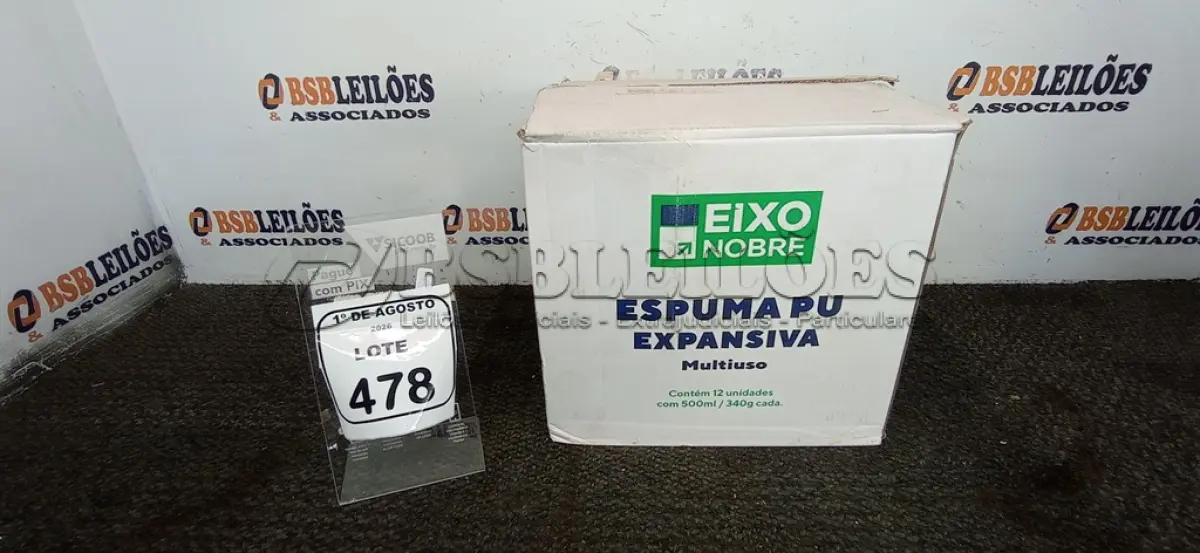 LOTE 478 - 01 CAIXA COM 12 ESPUMAS PU EXPANSIVA DE 500ML CADA MARCA EIXO NOBRE. (NO ESTADO) ATENÇÃO! FAZER A VISITAÇÃO ANTES DE ARREMATAR, NÃO SABEMOS SE FUNCIONA, LEILÃO NÃO TEM GARANTIA E NEM DEVOLUÇÃO, SUJEITO A POSSÍVEIS AVARIAS VISÍVEIS/OCULTAS E/OU AUSÊNCIA DE COMPONENTES.