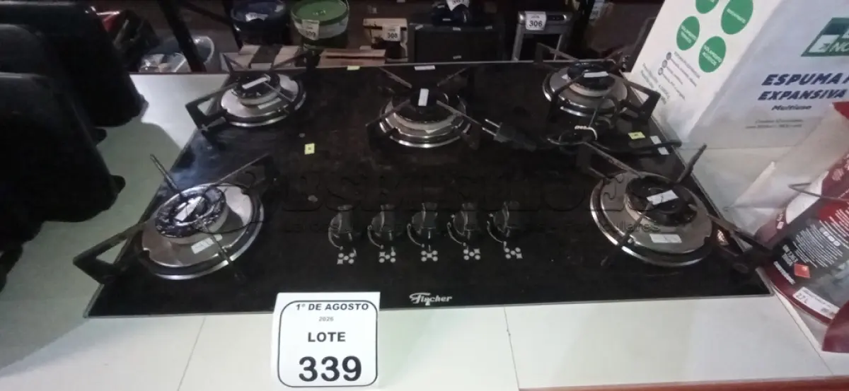 LOTE 339 - 01 FOGÃO COKTOP 05 BOCAS MARCA FISCHER. (NO ESTADO) ATENÇÃO! FAZER A VISITAÇÃO ANTES DE ARREMATAR, NÃO SABEMOS SE FUNCIONA, LEILÃO NÃO TEM GARANTIA E NEM DEVOLUÇÃO, SUJEITO A POSSÍVEIS AVARIAS VISÍVEIS/OCULTAS E/OU AUSÊNCIA DE COMPONENTES.