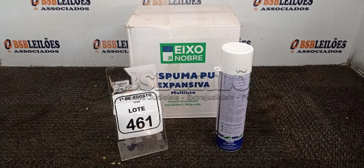LOTE 461 - 01 CAIXA COM 12 ESPUMAS PU EXPANSIVA DE 500ML CADA MARCA EIXO NOBRE. (NO ESTADO) ATENÇÃO! FAZER A VISITAÇÃO ANTES DE ARREMATAR, NÃO SABEMOS SE FUNCIONA, LEILÃO NÃO TEM GARANTIA E NEM DEVOLUÇÃO, SUJEITO A POSSÍVEIS AVARIAS VISÍVEIS/OCULTAS E/OU AUSÊNCIA DE COMPONENTES.