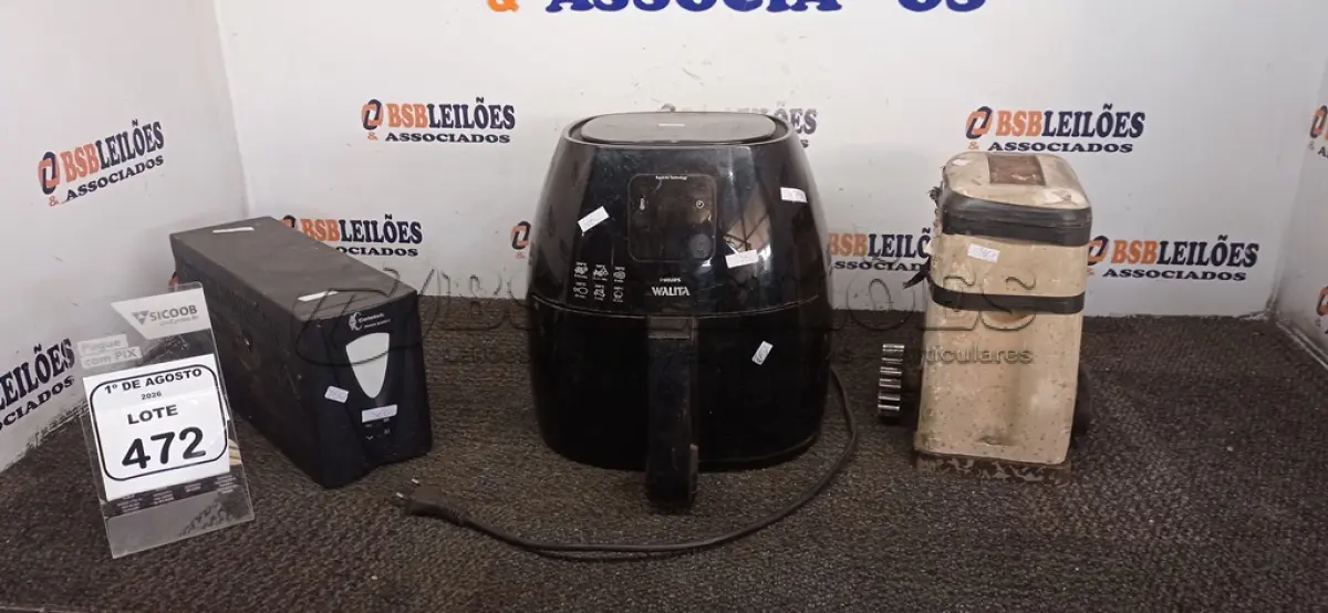 LOTE 472 - 01 ESTABILIZADOR, 01 MOTOR DE PORTÃO ELÉTRICO E 01 AIR FRYER. (NO ESTADO) ATENÇÃO! FAZER A VISITAÇÃO ANTES DE ARREMATAR, NÃO SABEMOS SE FUNCIONA, LEILÃO NÃO TEM GARANTIA E NEM DEVOLUÇÃO, SUJEITO A POSSÍVEIS AVARIAS VISÍVEIS/OCULTAS E/OU AUSÊNCIA DE COMPONENTES.