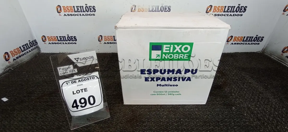 LOTE 490 - 01 CAIXA COM 12 ESPUMAS PU EXPANSIVA DE 500ML CADA MARCA EIXO NOBRE. (NO ESTADO) ATENÇÃO! FAZER A VISITAÇÃO ANTES DE ARREMATAR, NÃO SABEMOS SE FUNCIONA, LEILÃO NÃO TEM GARANTIA E NEM DEVOLUÇÃO, SUJEITO A POSSÍVEIS AVARIAS VISÍVEIS/OCULTAS E/OU AUSÊNCIA DE COMPONENTES.