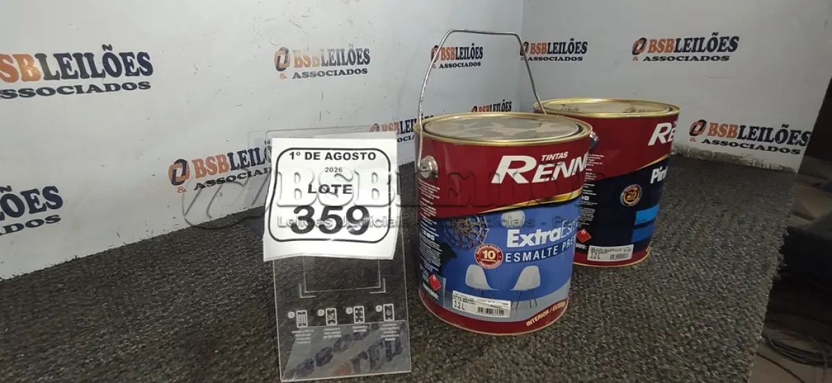 LOTE 359 - 02 ESMALTES SINTÉTICO INTERIOR/EXTERIOR NA COR BRANCO BASE PASTE BRILHANTE E BASE MÉDIA ALTO BRILHO DE 3,2L . (NO ESTADO) ATENÇÃO! FAZER A VISITAÇÃO ANTES DE ARREMATAR, NÃO SABEMOS SE FUNCIONA, LEILÃO NÃO TEM GARANTIA E NEM DEVOLUÇÃO, SUJEITO A POSSÍVEIS AVARIAS VISÍVEIS/OCULTAS E/OU AUSÊNCIA DE COMPONENTES.