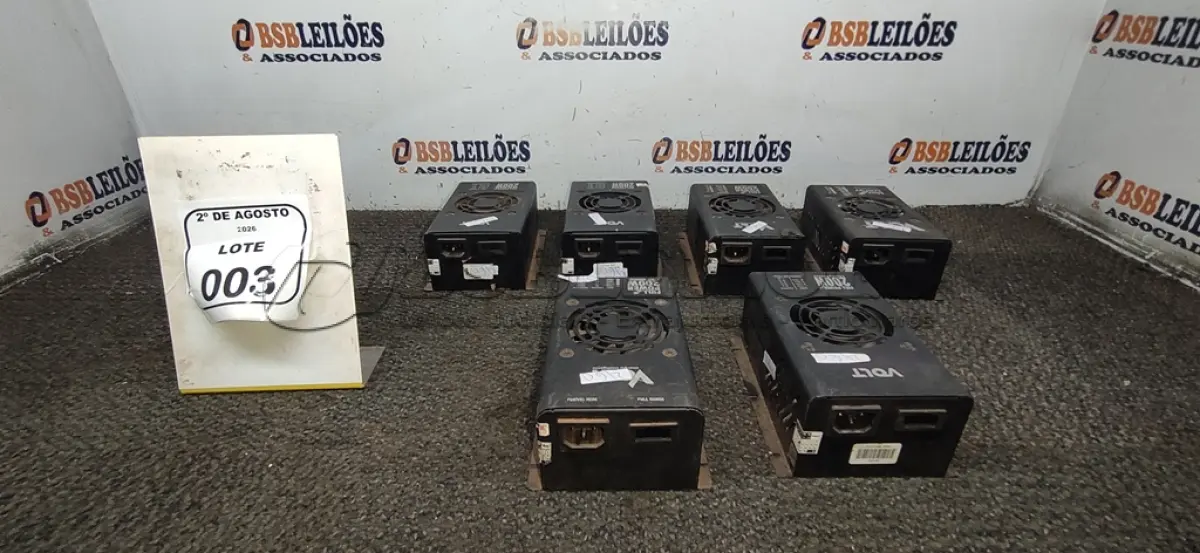 LOTE 003 - 06 FONTES DE NOBREAK MODELO FULL POWER MARCA VOLT. (NO ESTADO) ATENÇÃO! FAZER A VISITAÇÃO ANTES DE ARREMATAR, NÃO SABEMOS SE FUNCIONA, LEILÃO NÃO TEM GARANTIA E NEM DEVOLUÇÃO, SUJEITO A POSSÍVEIS AVARIAS VISÍVEIS/OCULTAS E/OU AUSÊNCIA DE COMPONENTES.