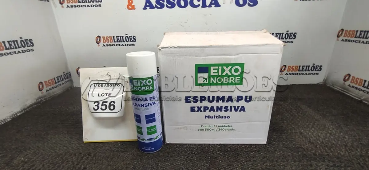 LOTE 356 - 01 CAIXA COM 12 ESPUMAS PU EXPANSIVA DE 500ML CADA MARCA EIXO NOBRE. (NO ESTADO) ATENÇÃO! FAZER A VISITAÇÃO ANTES DE ARREMATAR, NÃO SABEMOS SE FUNCIONA, LEILÃO NÃO TEM GARANTIA E NEM DEVOLUÇÃO, SUJEITO A POSSÍVEIS AVARIAS VISÍVEIS/OCULTAS E/OU AUSÊNCIA DE COMPONENTES.