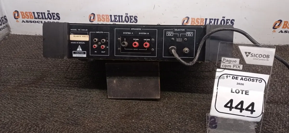 LOTE 444 - 01 AMPLIFICADOR DE LINHA MODELO PC 1400-TL MARCA UNIC. (NO ESTADO) ATENÇÃO! FAZER A VISITAÇÃO ANTES DE ARREMATAR, NÃO SABEMOS SE FUNCIONA, LEILÃO NÃO TEM GARANTIA E NEM DEVOLUÇÃO, SUJEITO A POSSÍVEIS AVARIAS VISÍVEIS/OCULTAS E/OU AUSÊNCIA DE COMPONENTES.