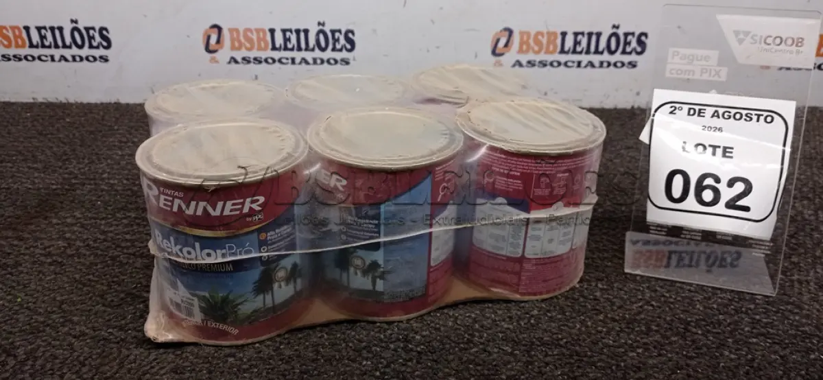 LOTE 062 - 06 LATAS DE TINTA ACRÍLICA NA COR BASE PASTEL SEMIBRILHO DE 800ML MARCA RENNER. (NO ESTADO) ATENÇÃO! FAZER A VISITAÇÃO ANTES DE ARREMATAR, NÃO SABEMOS SE FUNCIONA, LEILÃO NÃO TEM GARANTIA E NEM DEVOLUÇÃO, SUJEITO A POSSÍVEIS AVARIAS VISÍVEIS/OCULTAS E/OU AUSÊNCIA DE COMPONENTES.